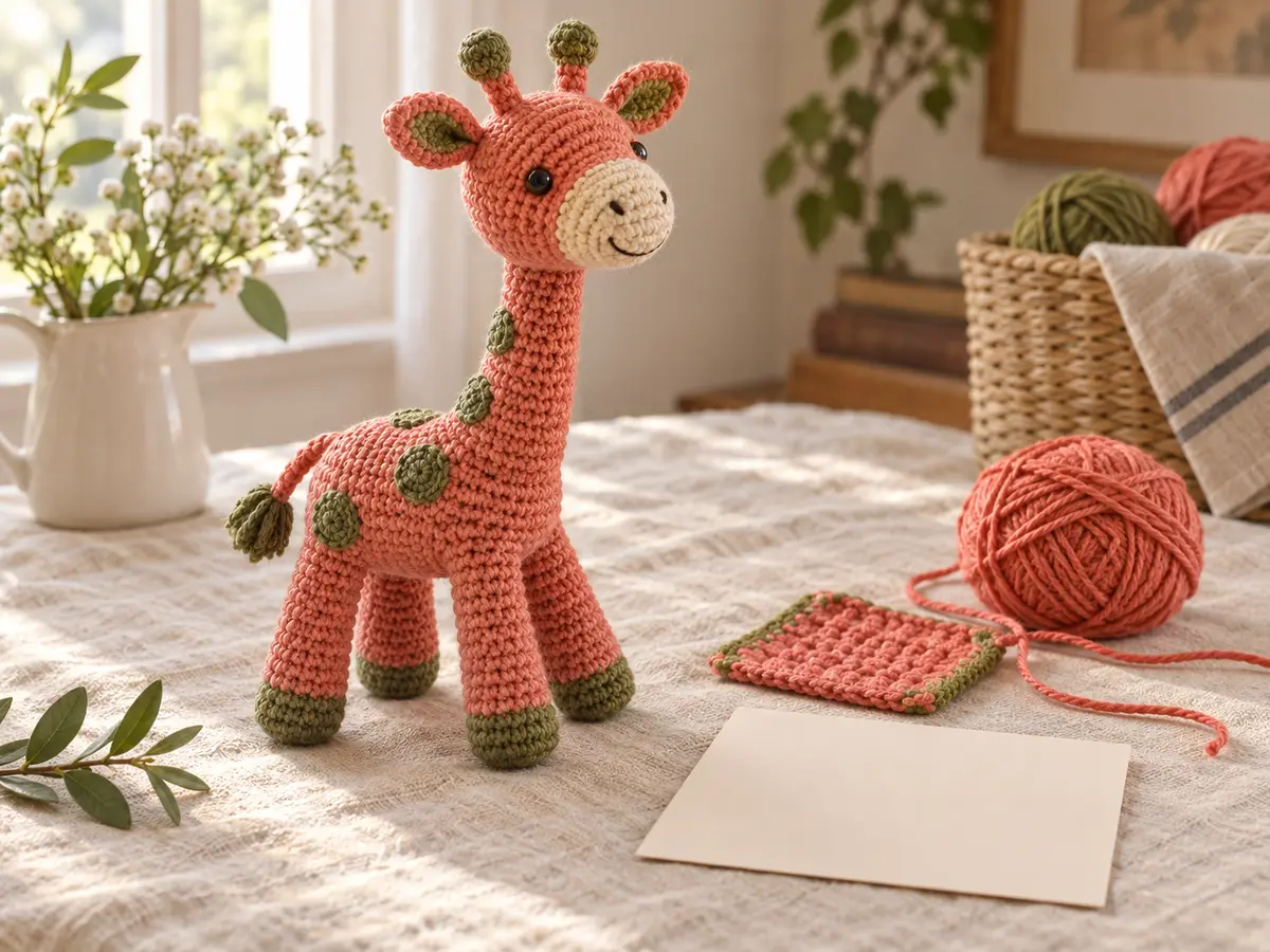 Коралловая вязаная игрушка с цилиндрическими лапами и шеей