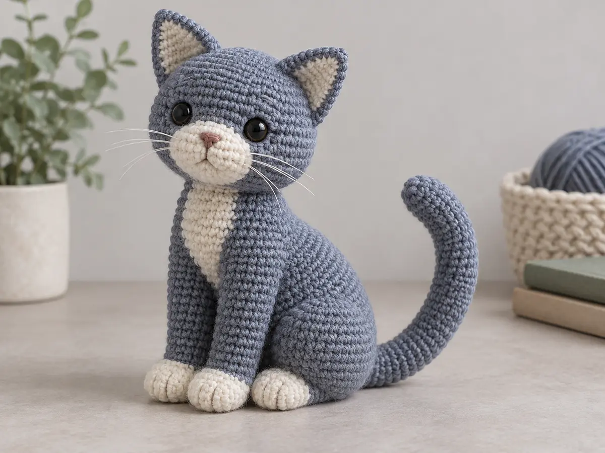 Кот амигуруми: уши, линия спины, лапы и хвост